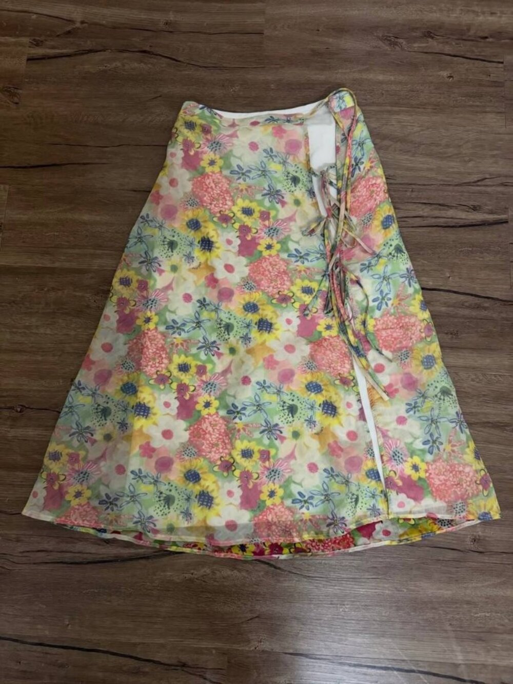 Floral Tie Side Midi Skirt